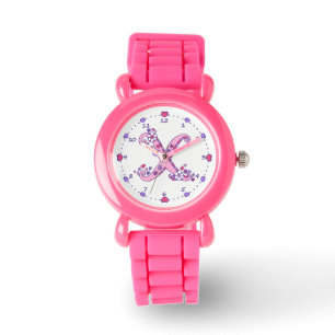 Montre de filles personnalisée par monogramme ros