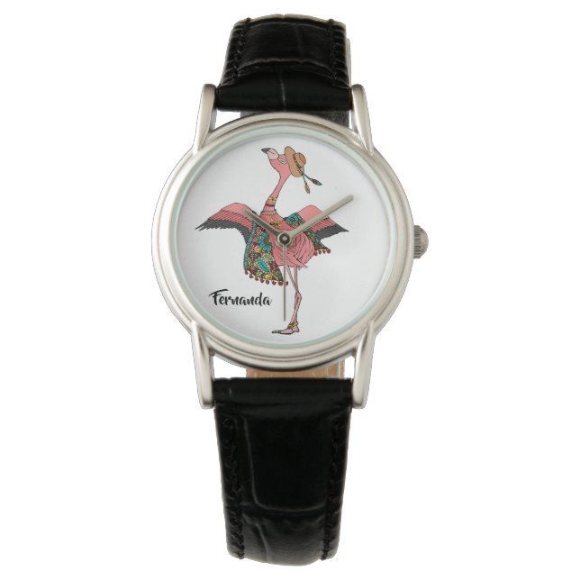 Montre de Flamant rose de Bohême personnalisée mod (devant)