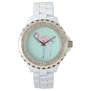 Montre de Flamant rose rose - Vert menthe