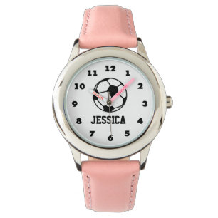 Montre de football rose personnalisée pour filles