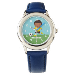 Montre de garçon de football adorable afro-américa
