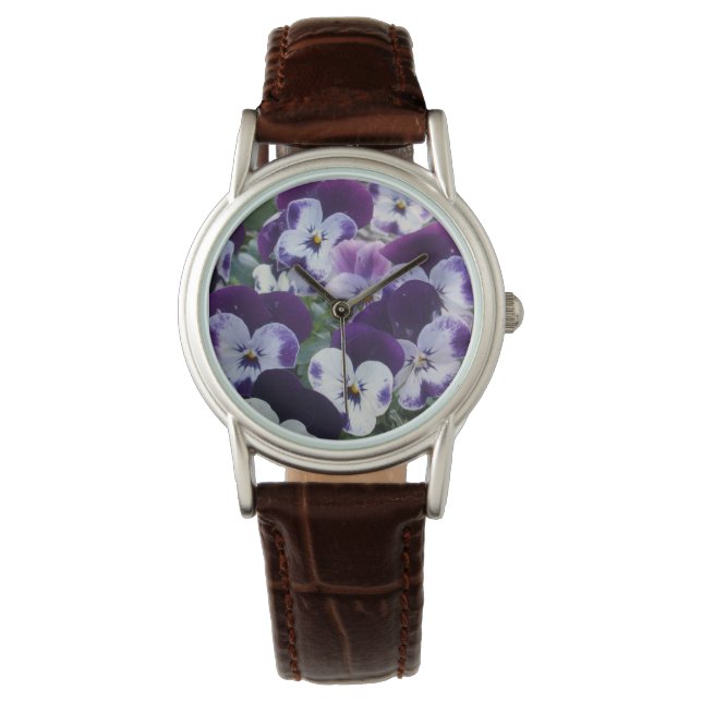 Montre De Jolies Pansies Violettes Et Blanches, (devant)