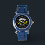 Montre de l'enfant de la sécurité de l'anneau pour<br><div class="desc">Montre de l'enfant de la sécurité de l'anneau pour la fête de mariage. Montres poignées personnalisées pour garçons. Idée cadeau mignonne pour fils, petit-fils, neveu, cousin, enfants etc. Cadran noir et blanc avec anneaux monogrammed marié et marié. Diamètre autour de 33 mm. Bracelet en cuir noir ou coloré. Résistant à...</div>