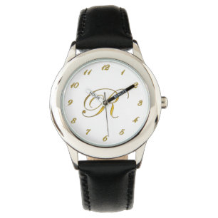Montre de l'initiale R de monogramme d'or avec des