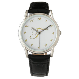 Montre de l'initiale T de monogramme d'or avec des
