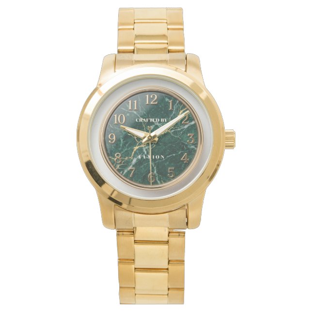Montre de luxe en marbre vert émeraude et or (devant)