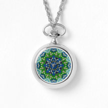 Montre de Motif bleu vert en mosaïque Mandala Retr