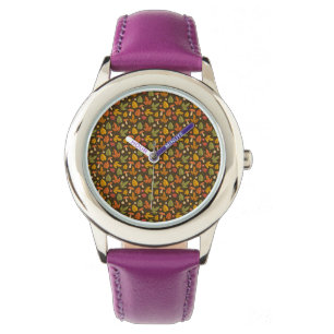 Montre de Motif de la feuille de champignons vert