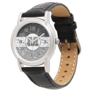 Montre de notes de musique noir gris et blanc