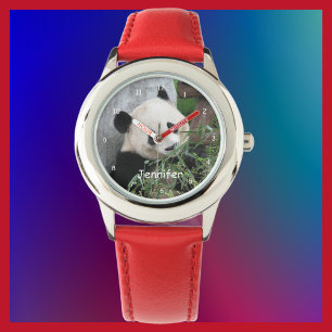 Montre de panda géant d'enfants, courroie rouge