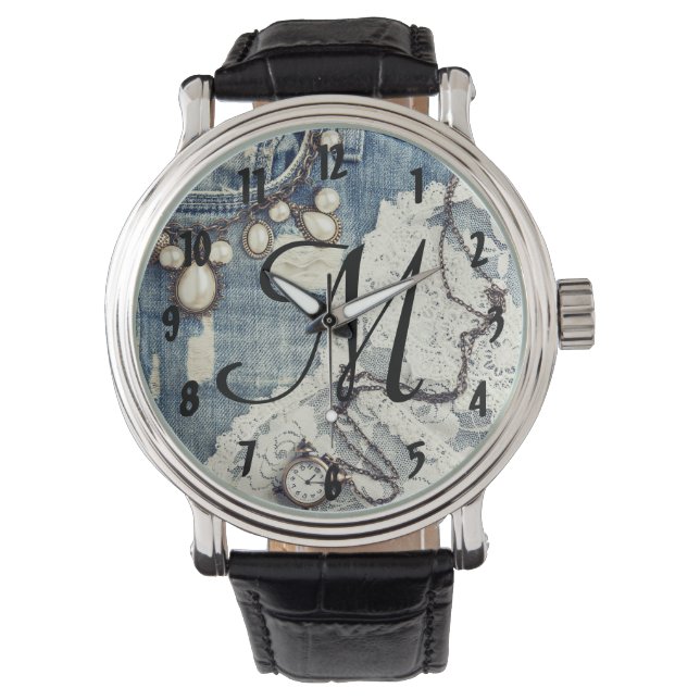 Montre de poche en dentelle victorienne Jeans vint (devant)