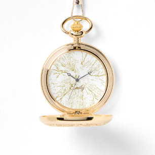 Montre de poche personnalisée à motif floral doré