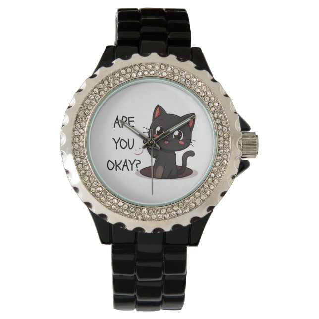 Montre de poignet Chat Kawaii Noir (devant)