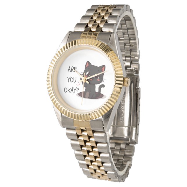 Montre de poignet Chat Kawaii Noir (Incliné)