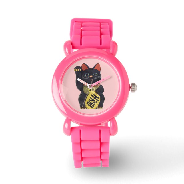 Montre de poignet Chat Maneki Neko Noir (Recto)