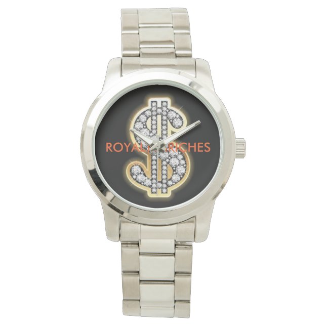Montre de signe dollar argent personnalisé (devant)
