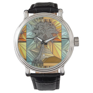 Montre de style en verre souillé de palmier