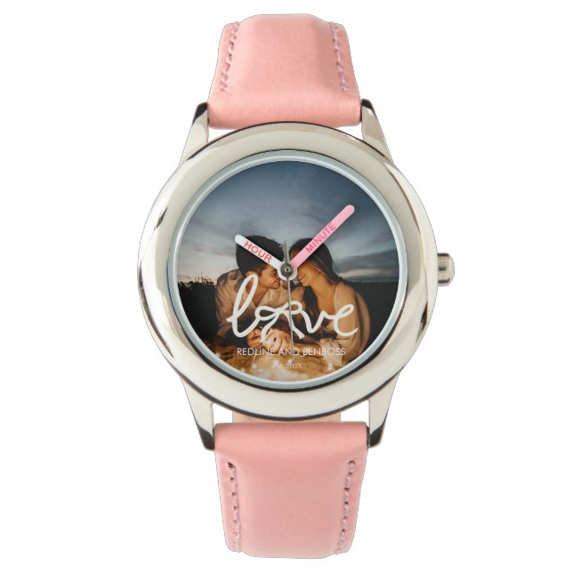 Montre de typographie à arc moderne pour couple av (devant)