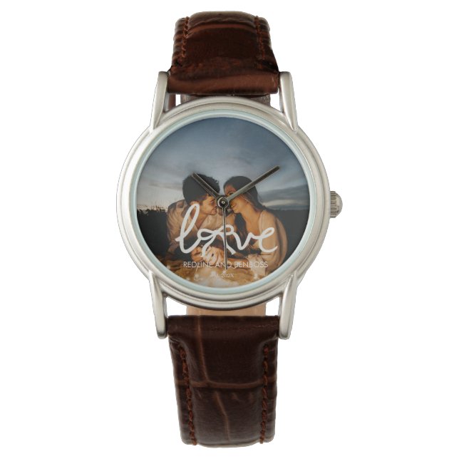 Montre de typographie à arc moderne pour couple av (devant)