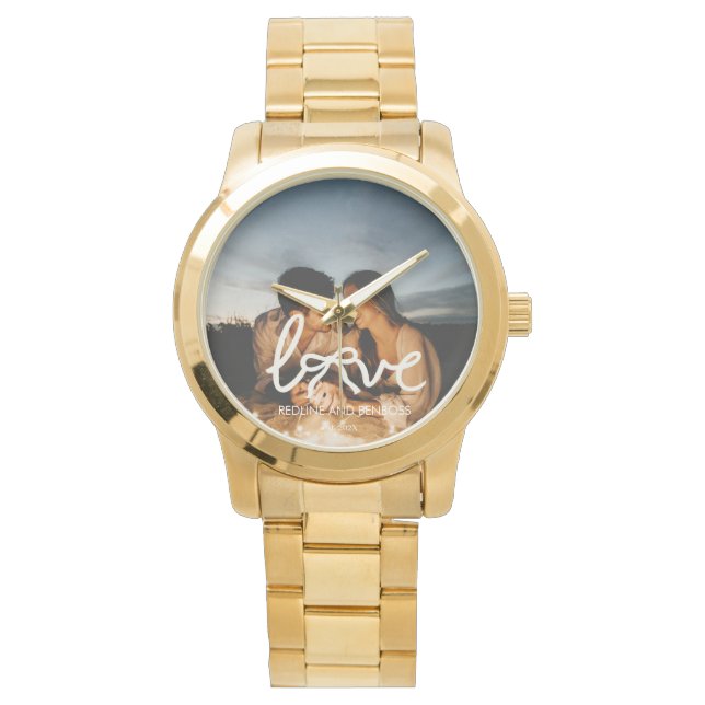 Montre de typographie à arc moderne pour couple av (devant)