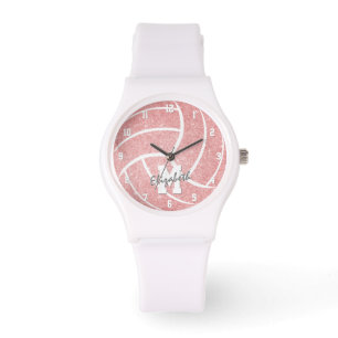 Montre de volley-ball rose avec monogramme