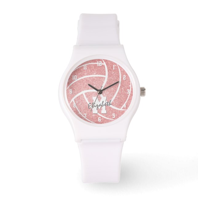 Montre de volley-ball rose avec monogramme (Recto)