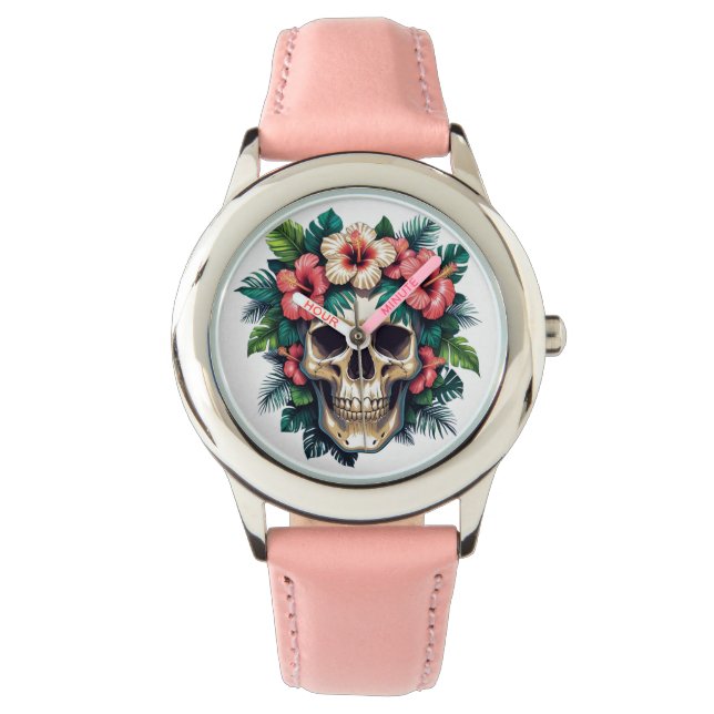 Montre Décay tropicale : Fleur et os (devant)