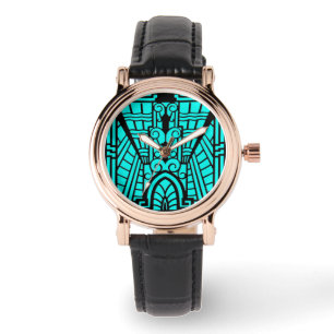 Montre Déco Motif architecturale, turquoise et noire