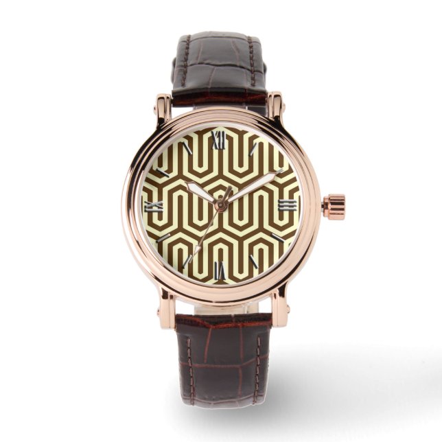 Montre Déco motif égyptien - chocolat et crème (Recto)