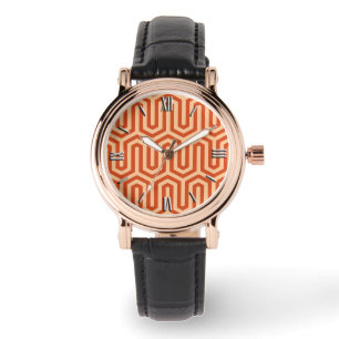 Montre Déco motif égyptien - corail orange