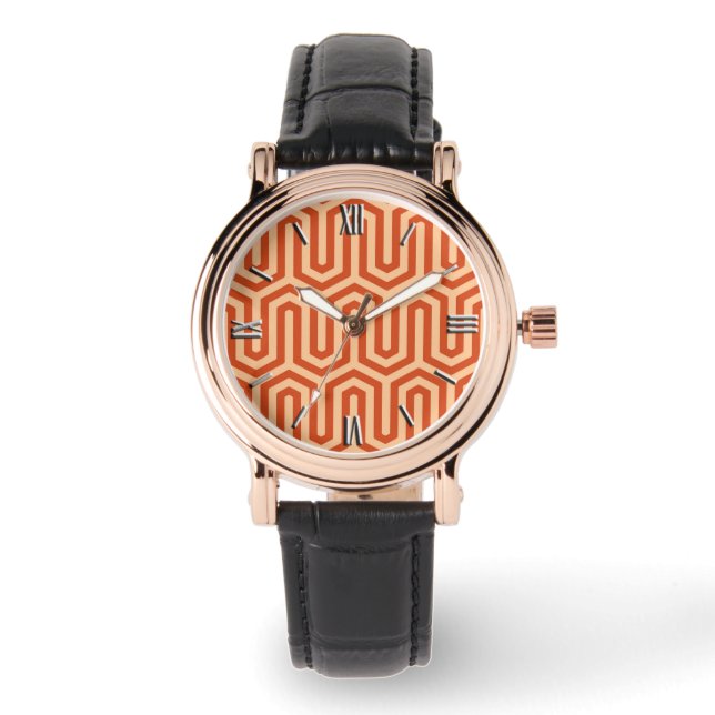 Montre Déco motif égyptien - corail orange (Recto)