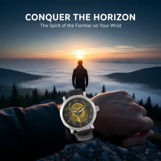 Montre Décor de tête de bison d'or floral (Créateur téléchargé)