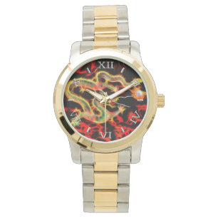 Montre Décor du feu de dragon sur le cadran chanceux