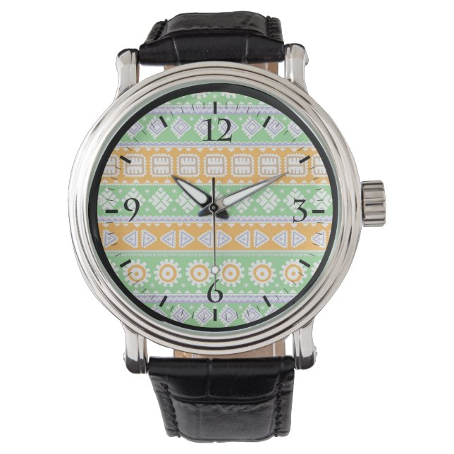 Montre Décor ethnique motif vert orange (devant)
