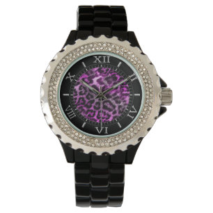 Montre Décor fuchsia pourpre de cadran de léopard sauva