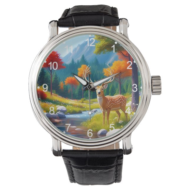 Montre Deer d'or debout dans la forêt-987679 (devant)