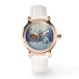 Montre Deer et Happy Snowman hiver de vacances scène