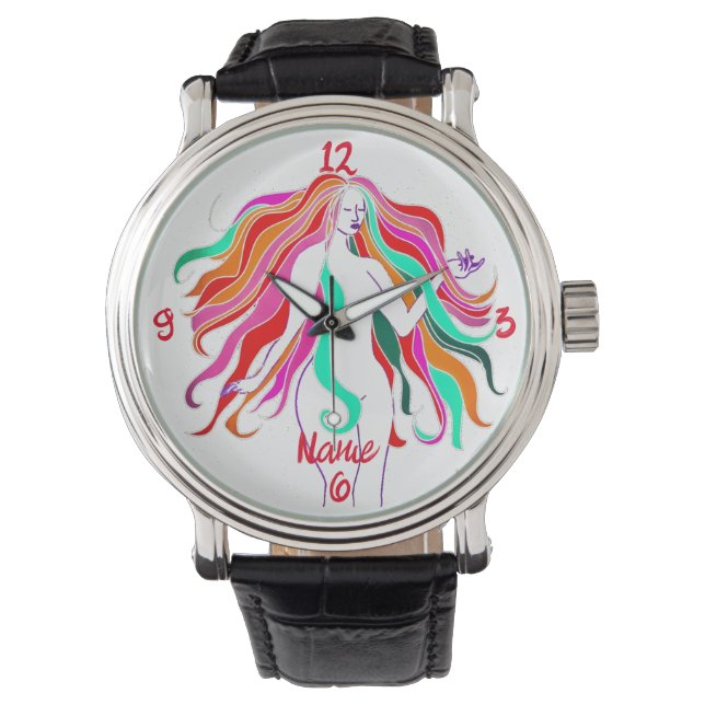 Montre Déesse aux cheveux longs multicolores Thunder_Cove (devant)