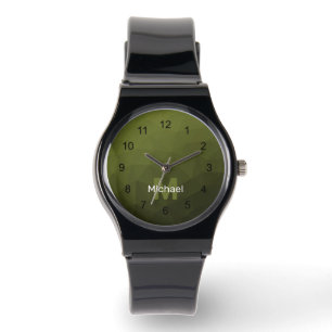 Montre Dégradé d'olive vert armée à motif géométrique en