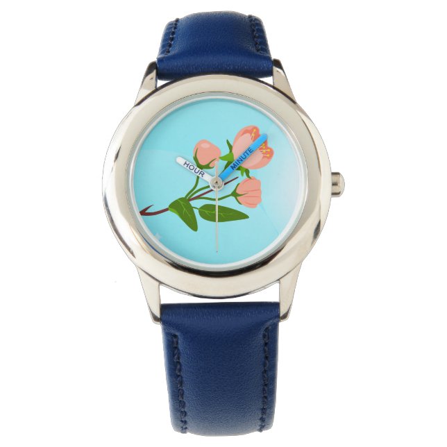 Montre Dégradé du ciel bleu avec branche de ressort fleur (devant)