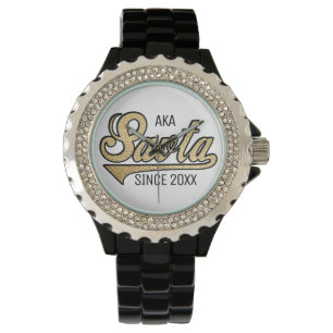 Montre d'émail noir en strass féminin Savta