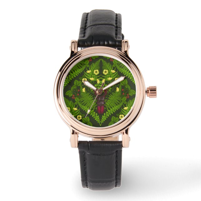 Montre Dendroctones et fougères, feuilles verts (Recto)