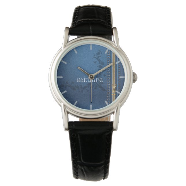 Montre Denim aux Jeans peints à la floraison (devant)