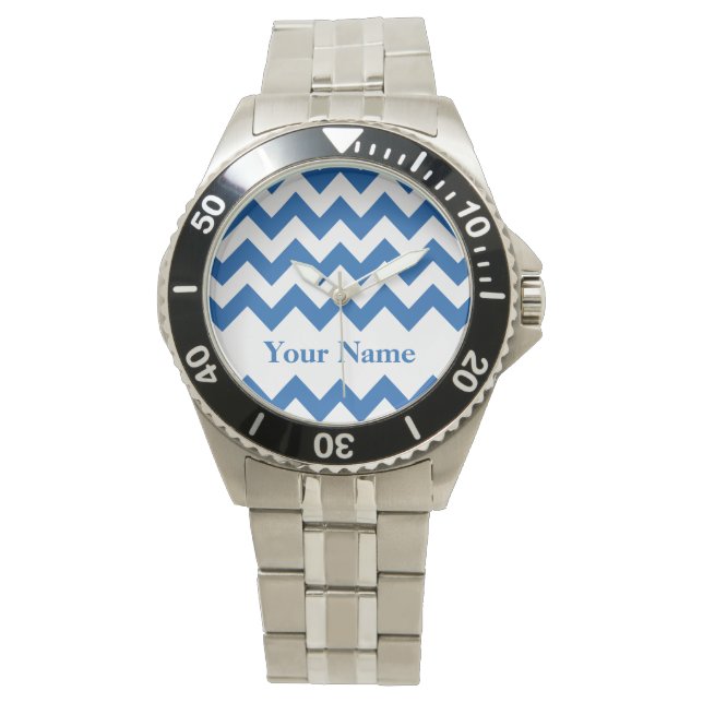 Montre Denim Blue Bold Chevron avec monogramme (devant)