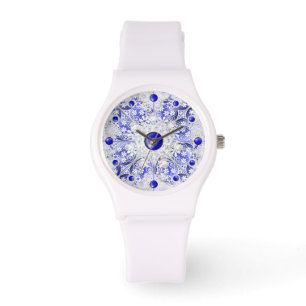 Montre Dentelle en céramique Bleu de Grèce & flocons de n