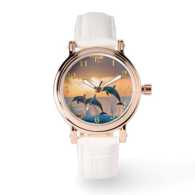 Montre Des Dauphins Majestueux Tournent Au Coucher Du Sol (Recto)