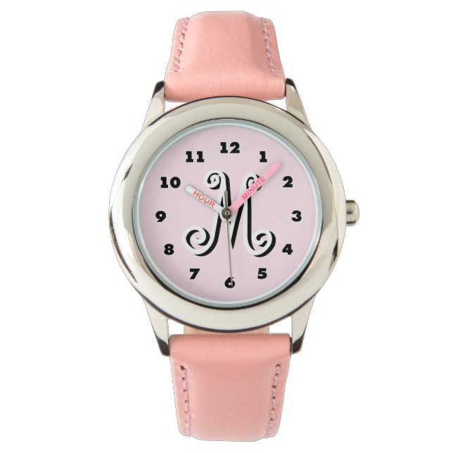 Montre Des filles roses | monogramme de lettre personnali (devant)