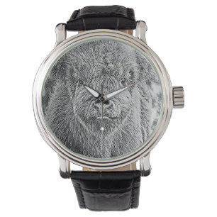 Montre des montagnes de gravure sur bois en vache