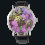 Montre Des snails de Pink Flowers<br><div class="desc">Cute little garden snails hanging out on a bunch pink and purple flowers.</div>