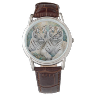 Montre Des tigres d'or pâles dans une jungle bleue verte